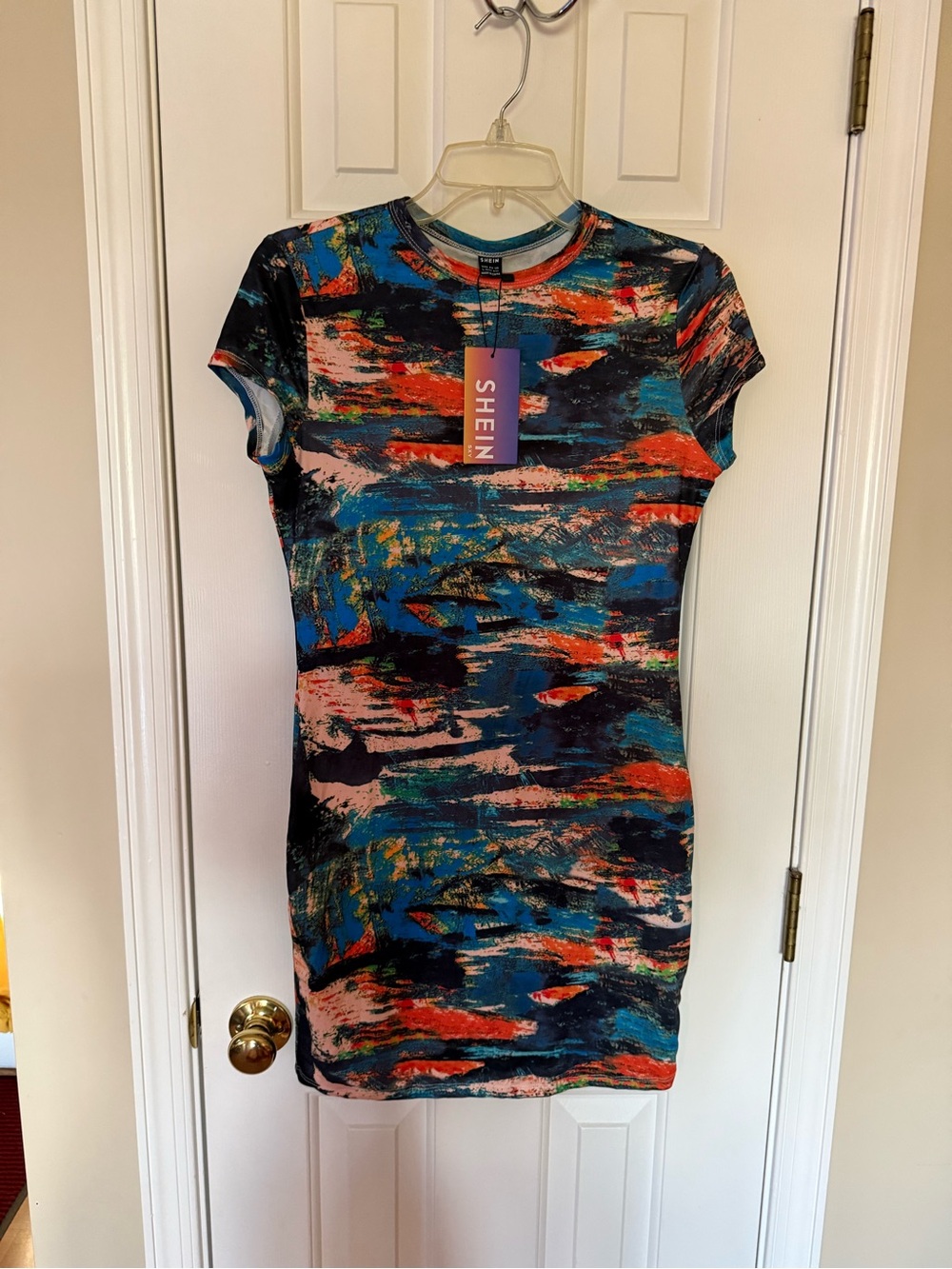 SHEIN Blue Teal Coral Abstract Print Mini Dress
